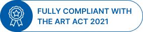 Blue badge indicating compliance with the ART Act 2021, symbolising adherence to regulations in fertility treatments at Sunflower IVF Center.