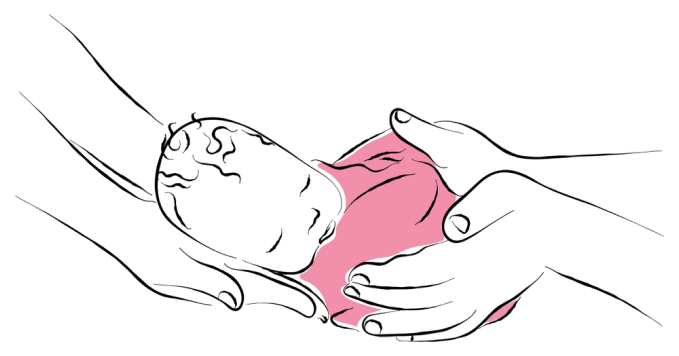 Newborn baby being cradled gently by hands, symbolising care and motherhood, relevant to Sunflower Hospital's antenatal services and patient testimonials.