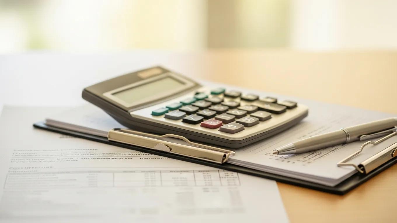 Calculator and financial documents representing the costs associated with egg freezing