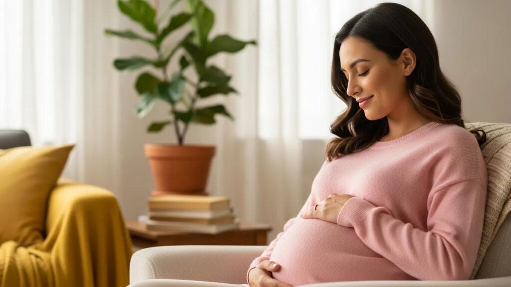 Pregnant woman in a cozy home setting, symbolizing hope and comfort during early pregnancy