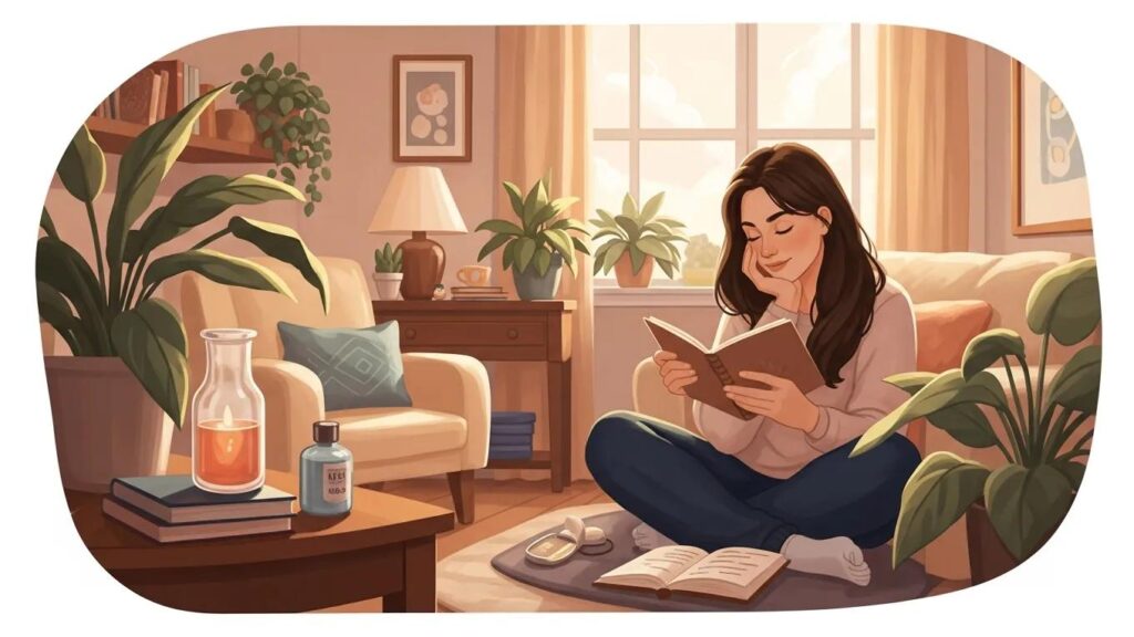 Woman reflecting on her fertility journey in a serene and supportive environment